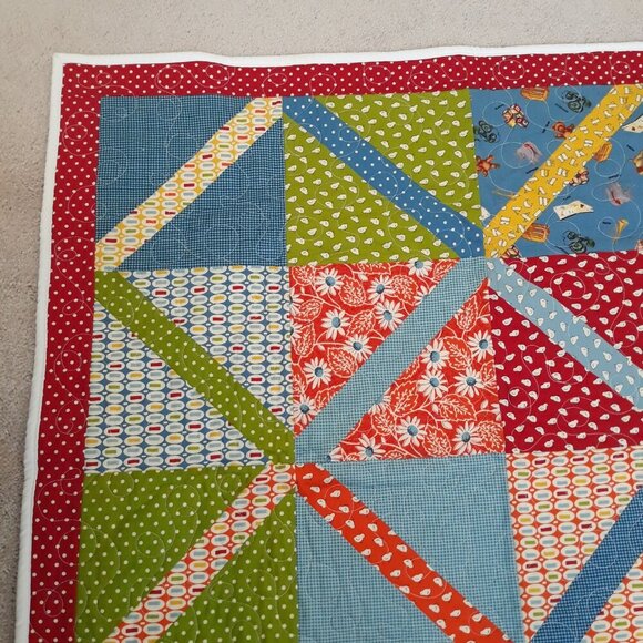 Handmade 36" Square Floral Polka Dot Patchwork Quilt Throw Blanket by Ma Rossi - Picture 3 of 10